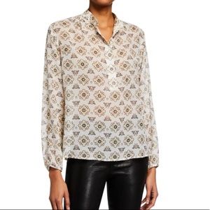 A.L.C. Meghan Floral Printed Slit Cuff Top Blouse Silk Blend